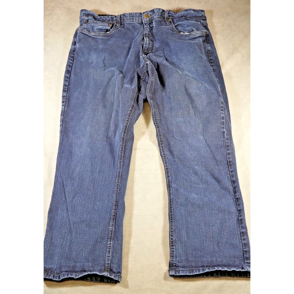 Urban Star Mens Blue Jeans Size 42x30 Straight Leg 5 Pocket Embroidered